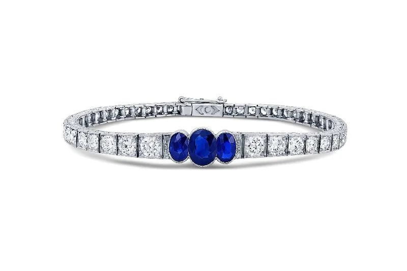 Platinum 1920's Oval Sapphire and Diamond Bracelet, AGL certified