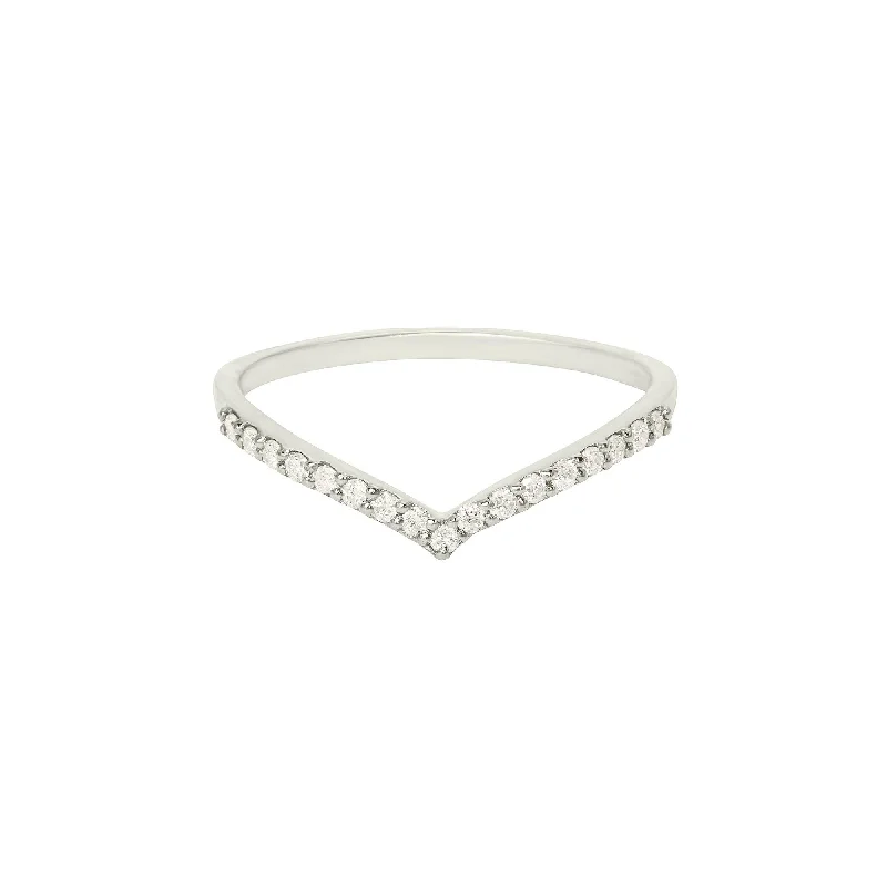 Pave V Band 18K Whitegold Ring w. Diamonds