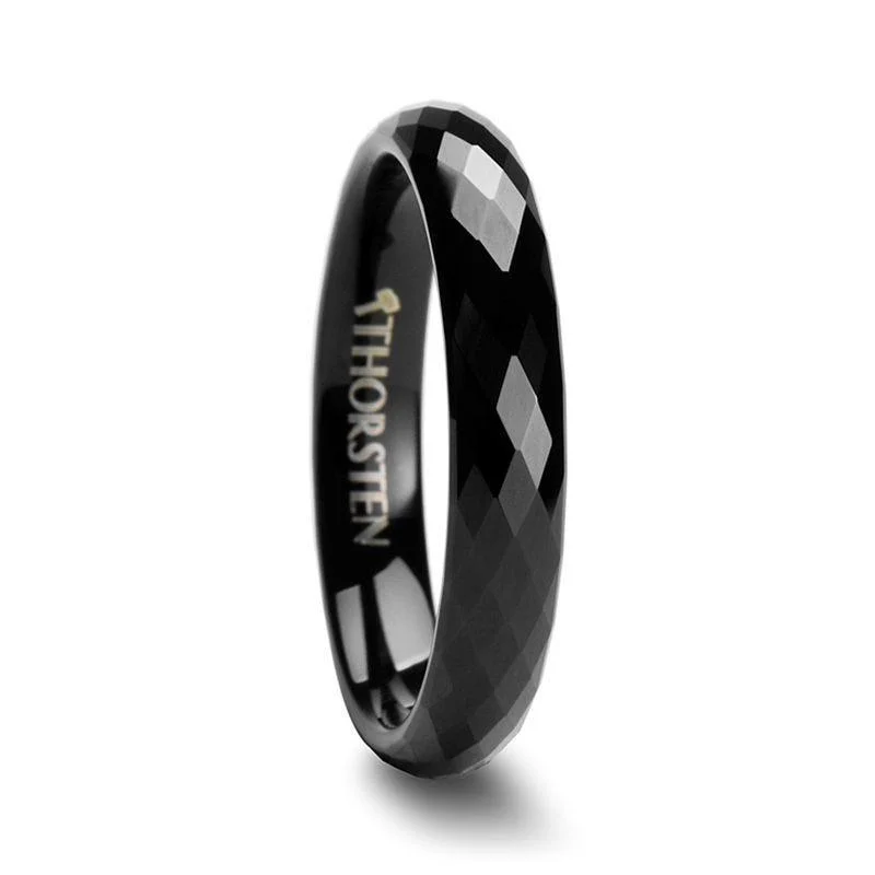 AURORA 288 Diamond Faceted Black Tungsten Band - 4mm - 6mm