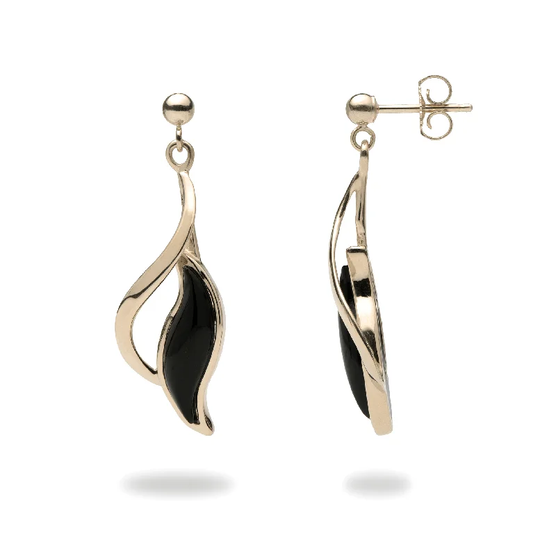 Paradise Black Coral Earrings in Gold