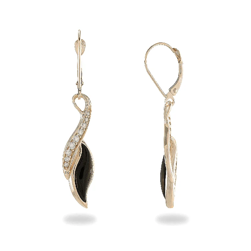 Paradise Black Coral Earrings in Gold with Diamonds