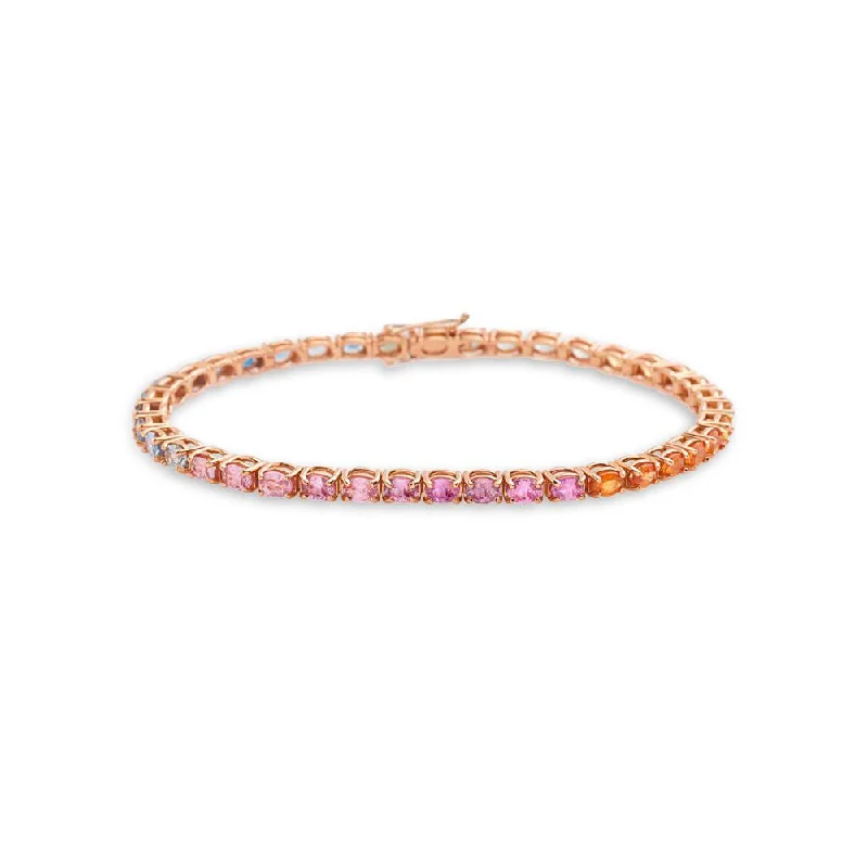 Multicolor Oval Shape Sapphire Tennis Bracelet (10.00 ct.) 4-Prongs Setting in 18K Gold, Made In Italy