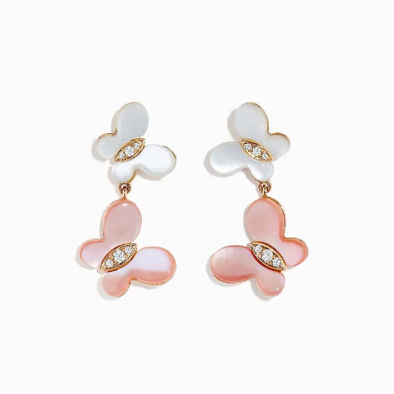 14K Rose Gold Mother of Pearl and Diamond Butterfly Earrings, 0.08 TCW