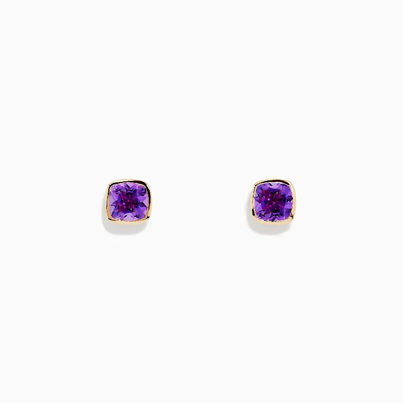 14K Yellow Gold Amethyst Stud Earrings