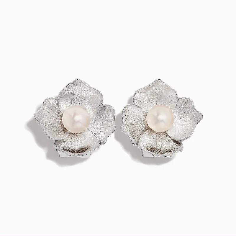 925 Sterling Silver Cultured Fresh Water Pearl Flower Earrings