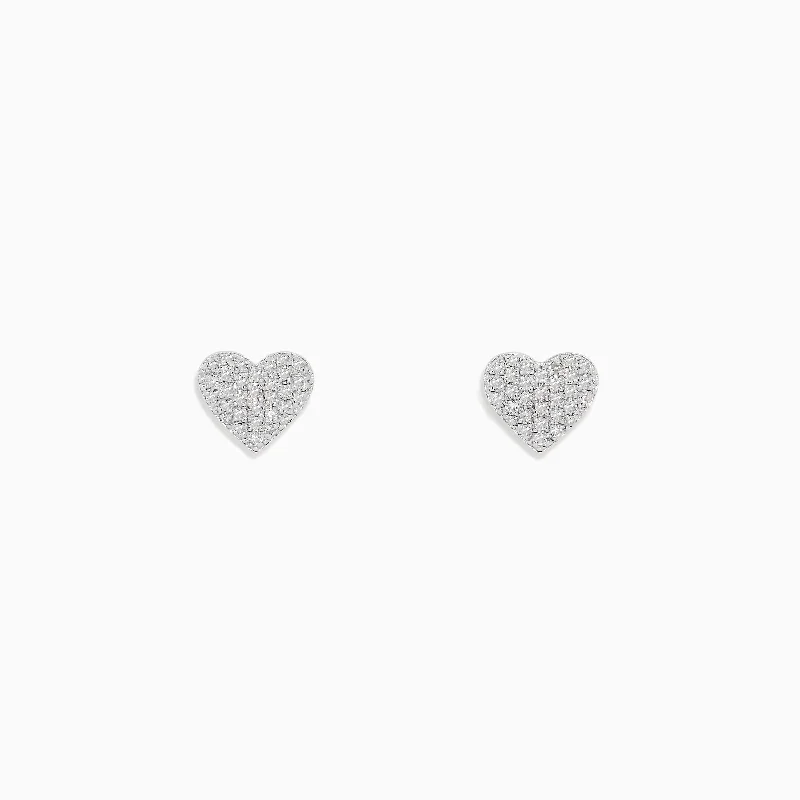 925 Sterling Silver Diamond Heart Stud Earrings