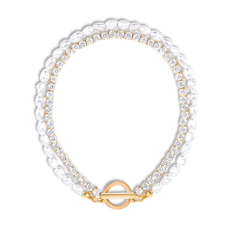 Ellie Vail - Topanga Double Chain Pearl Toggle Bracelet