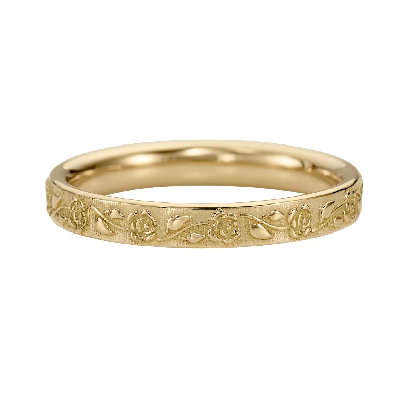 Embossed Rose Full Eternity Gold Wedding Band