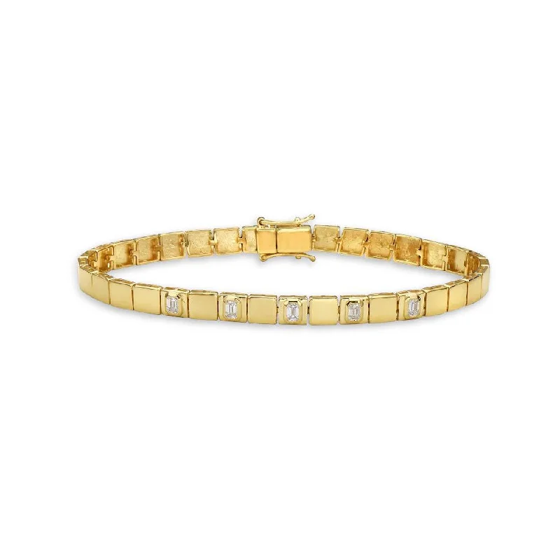 Fancy Square Bracelet With Emerald Cut Diamonds (0.55 ct.) in 14K Gold