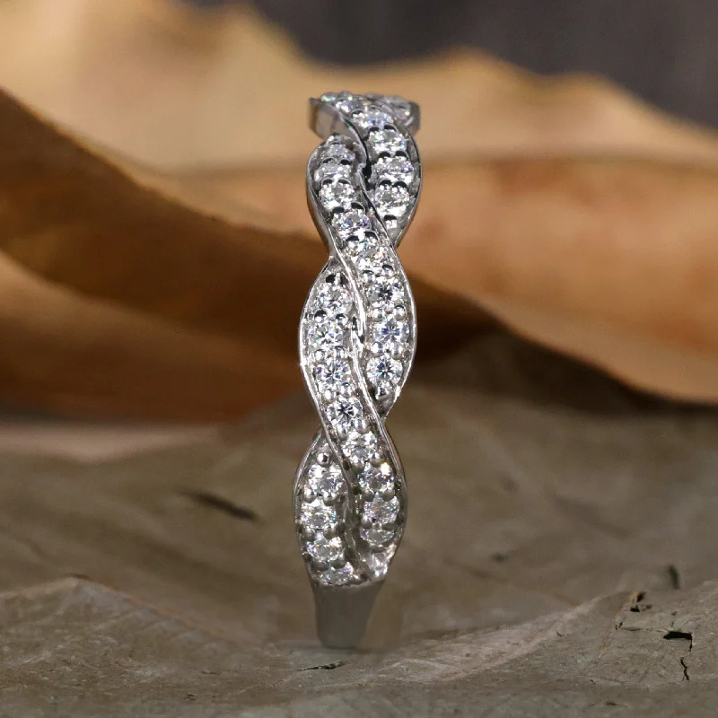 Infinity Twisted Pave Set EF/VVS Lab Created Diamond Band, Round Brilliant Cut Eternity Wedding Band