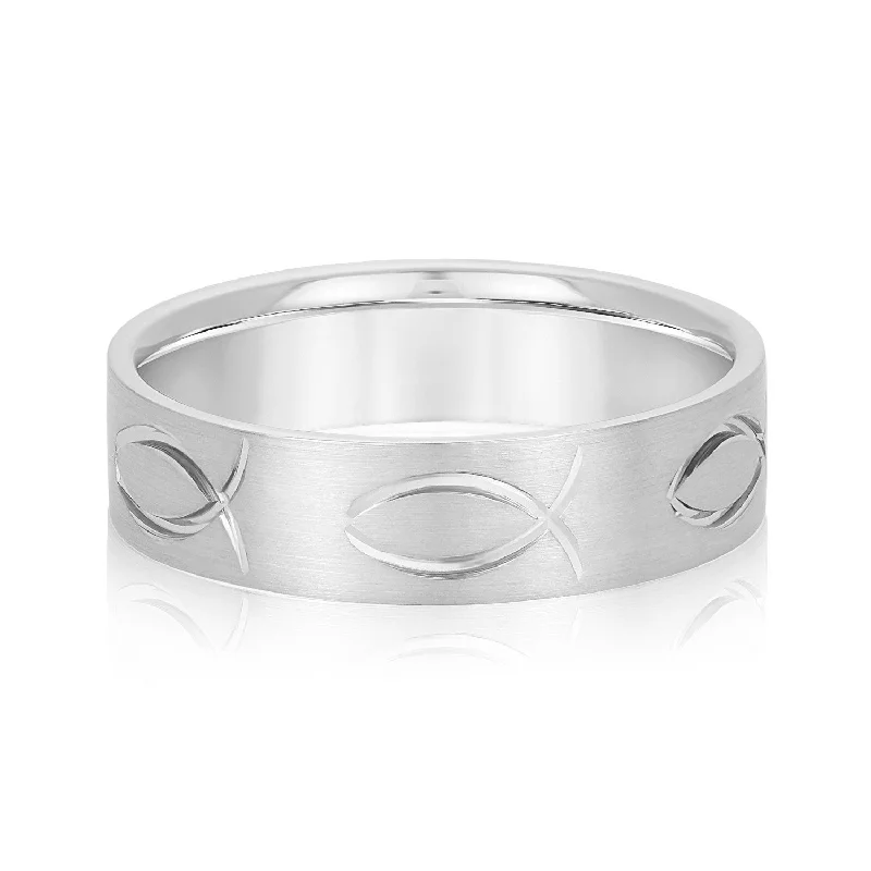 Ichthus Jesus Fish Inspired Men's Wedding Band