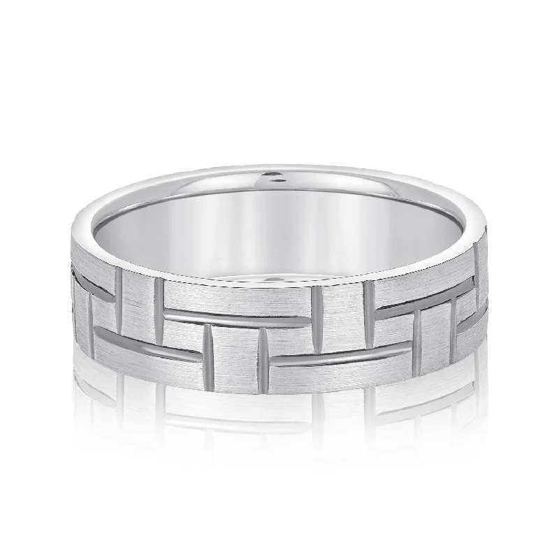 Men's Puzzle Pattern Brick Design Wedding Band