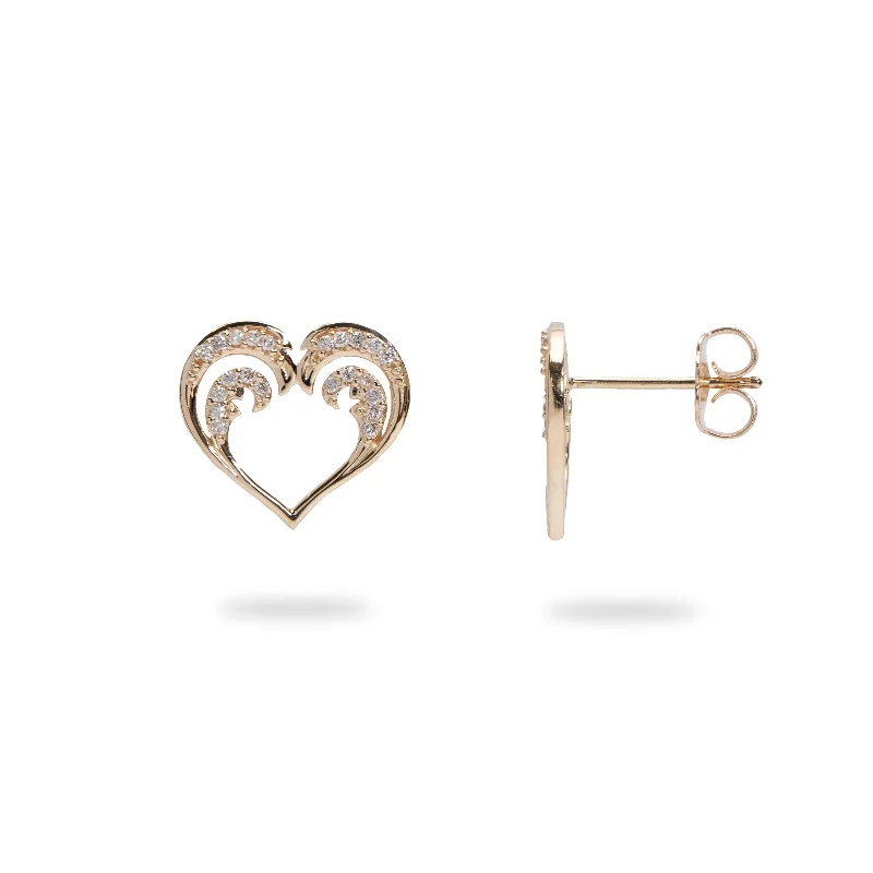 Nalu Heart Earrings in Gold with Diamonds - 12mm