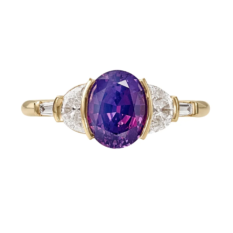 Neptune Violet Sapphire & Crescent Diamond Engagement Ring