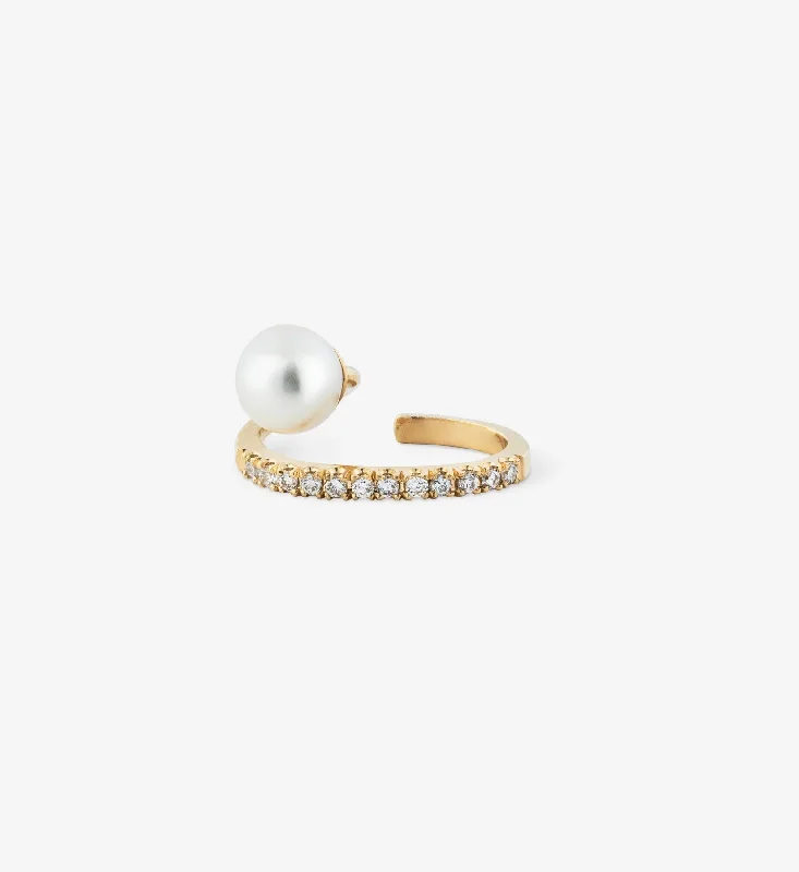 Floating Pearl Diamond Line Earcuff 05