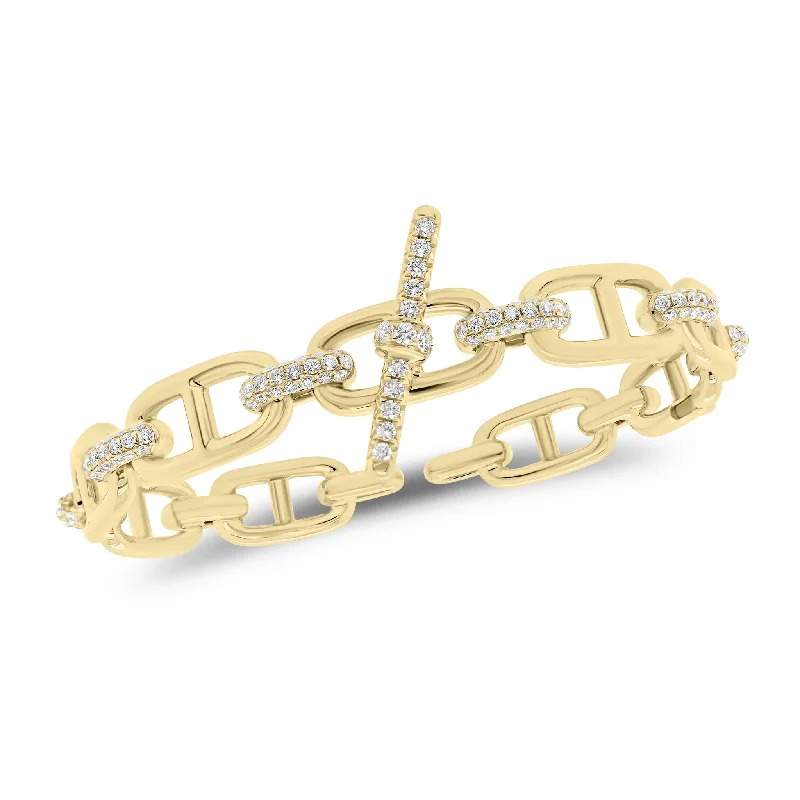 Pave Diamond Toggle Chain Link Bangle Bracelet