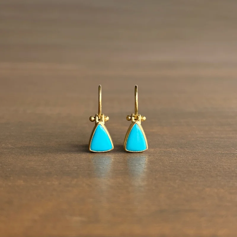 Petite Sleeping Beauty Turquoise Triangle Earrings with Clasps