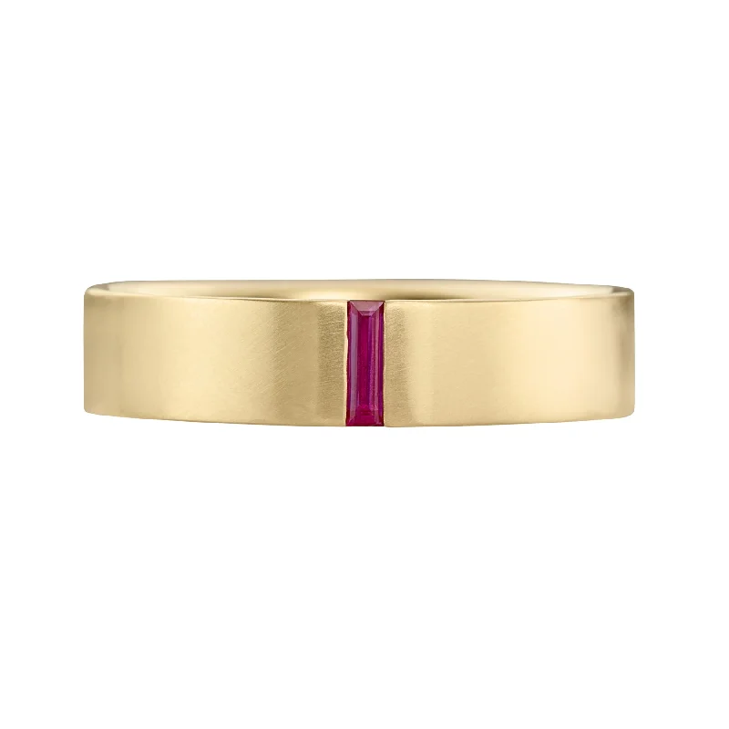 Ruby Baguette Unisex Matte Gold Wedding Band