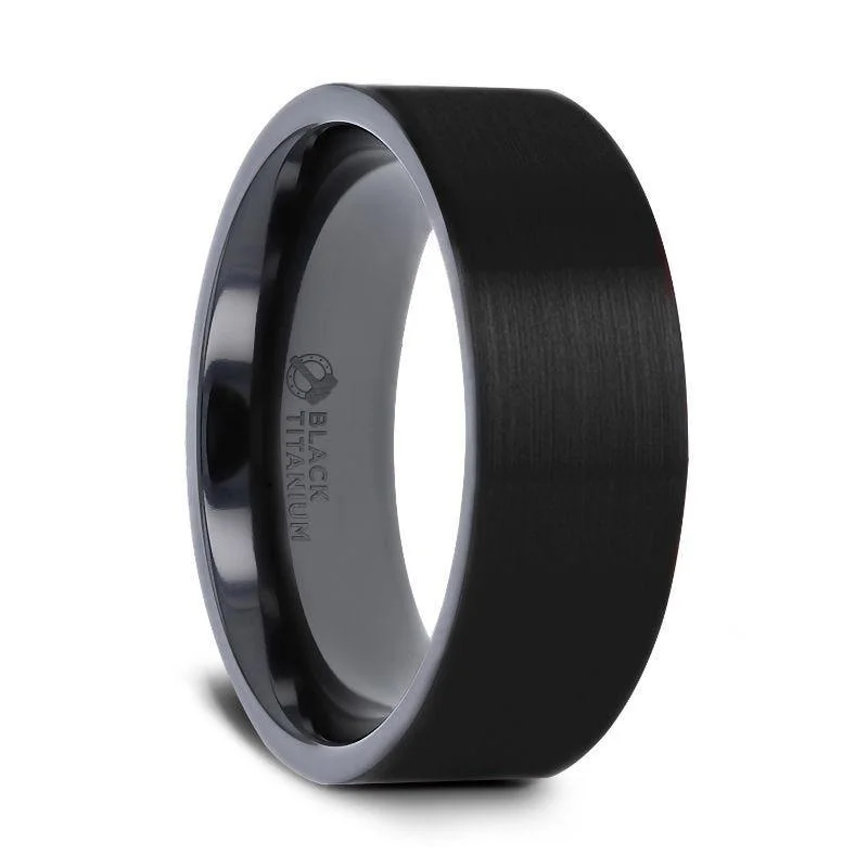 SAN BERNARDINO Brushed Finish Flat Black Titanium Men’s Wedding Band - 6mm & 8mm