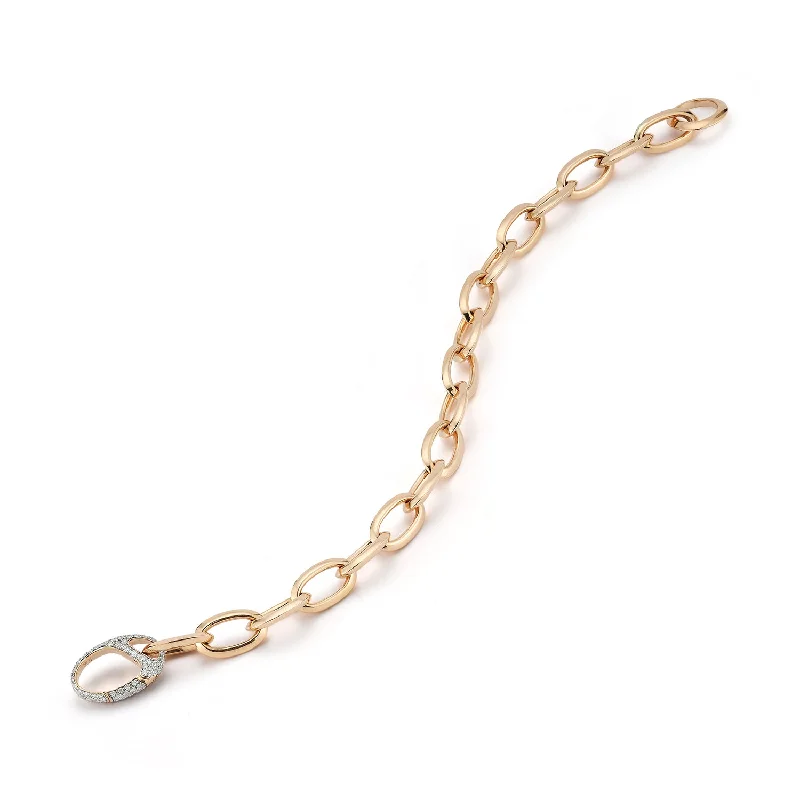 GARNETT 18K GOLD CHAIN LINK BRACELET WITH DIAMOND OVAL CLASP