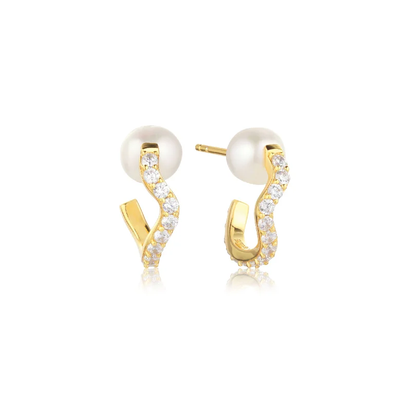 Ponza Medio 18K Gold Plated Creols w. Zirconias & Pearl