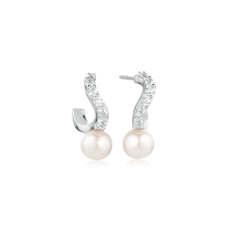 Ponza Small Silver Creols w. Zirconias & Pearl