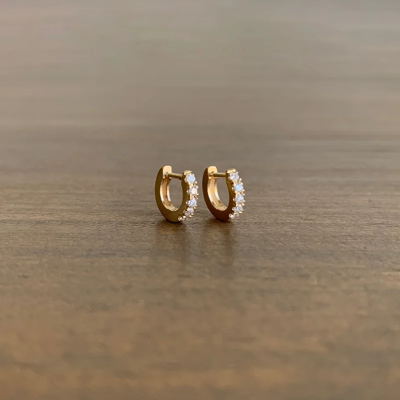 Small Gold Huggy Hoop Earrings with Diamonds