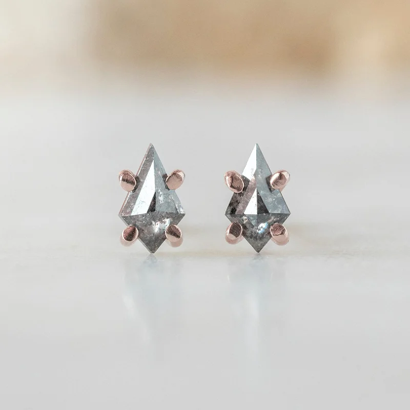 The Geometric Salt and Pepper Diamond Kite Stud Earrings | 14K Rose Gold