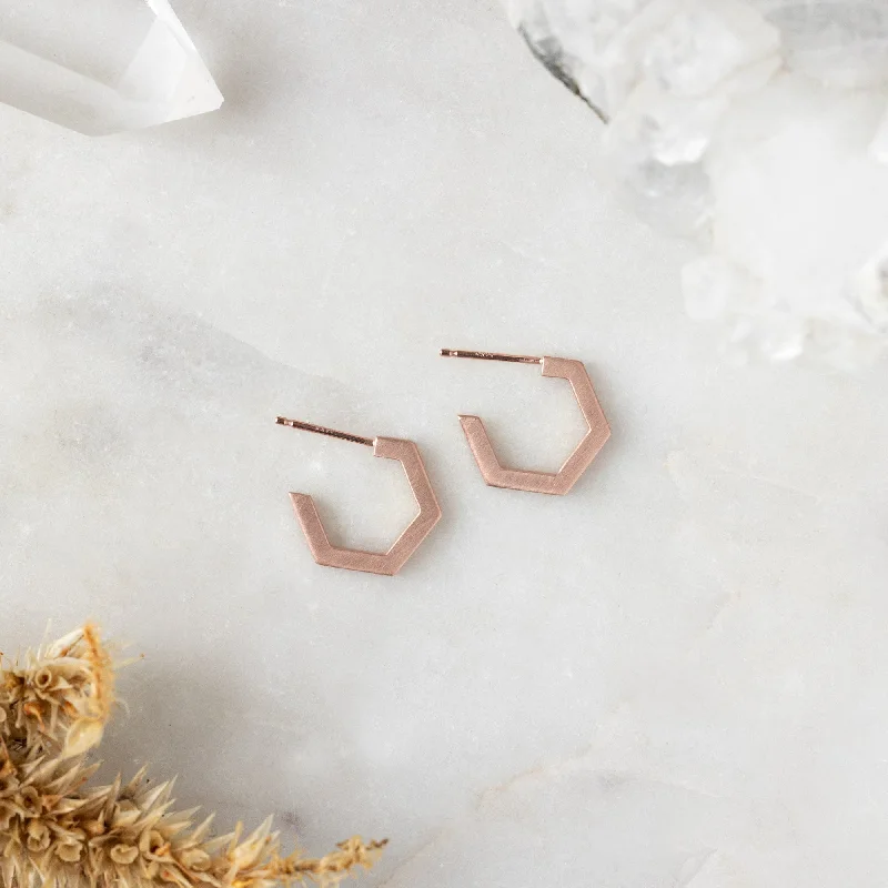 The Gold Hex Huggie Hoops | 14K Rose Gold