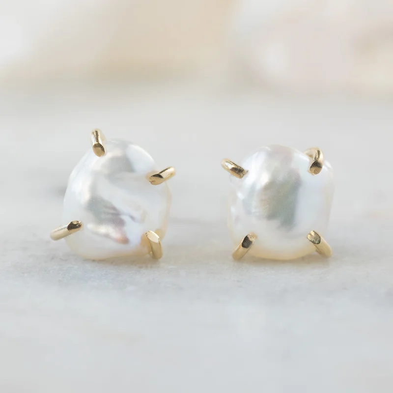 The Keshi Pearl Stud Earrings | 14K Yellow Gold