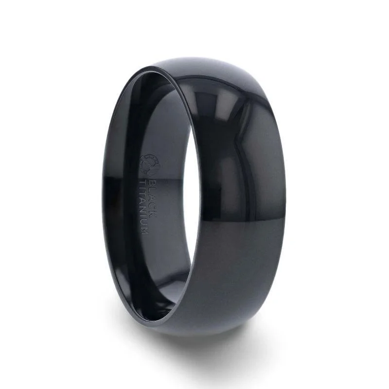 VAREN Black Titanium Polished Finish Men’s Domed Wedding Band - 8mm