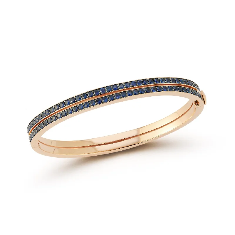 WF CLASSIC 18K GOLD AND BLUE SAPPHIRE DOUBLE ROW BANGLE BRACELET