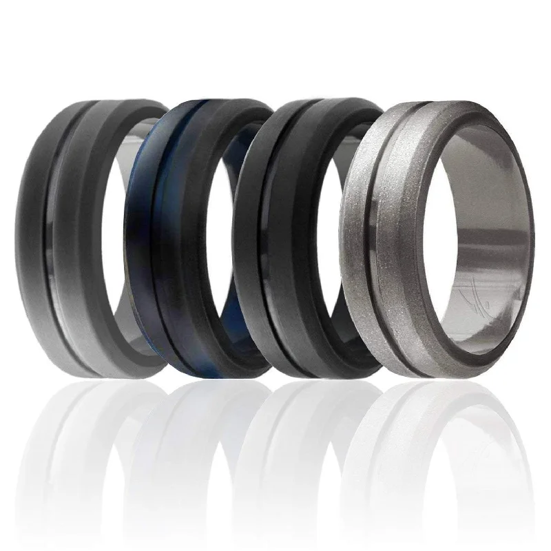 4 Pack - Silicone Ring for Men - Engraved Middle Line