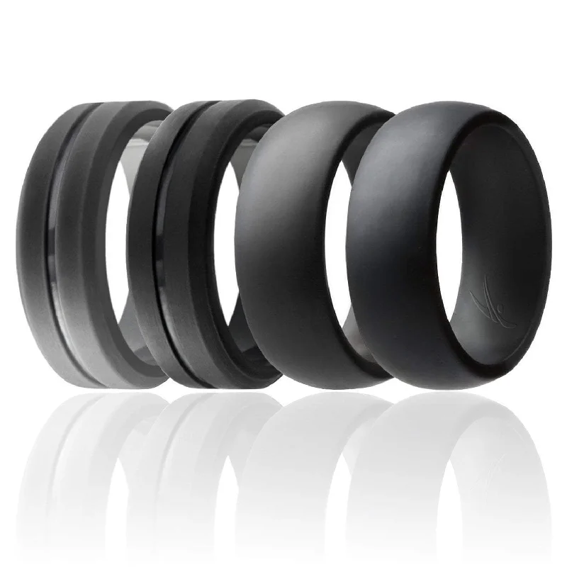 4 Pack - Silicone Ring for Men - Engraved Middle Line and Dome Style