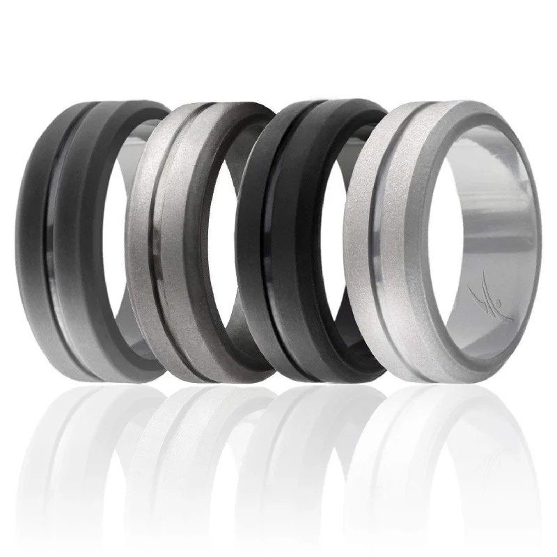 4 Pack - Silicone Ring for Men - Engraved Middle Line