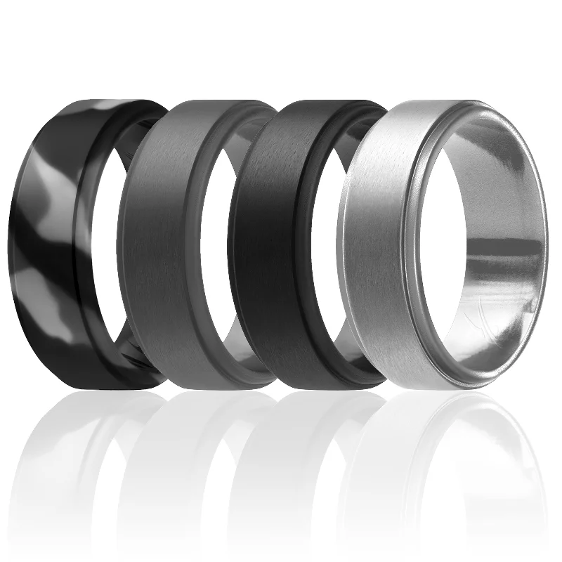 4 Pack - Silicone Ring for Men - Step Edge Style