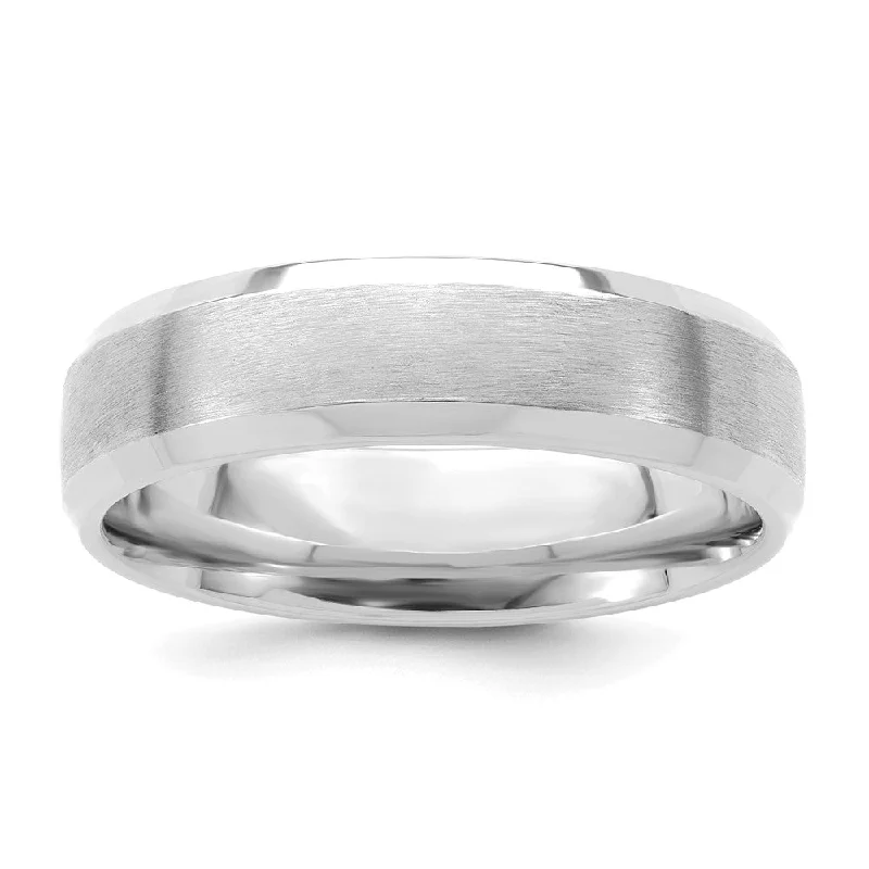 6mm 14K White Gold Brushed Beveled Edge Comfort Fit Band