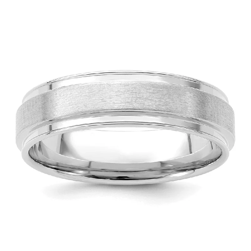 6mm 14K White Gold Brushed Flat Ridged Edge Comfort Fit Band