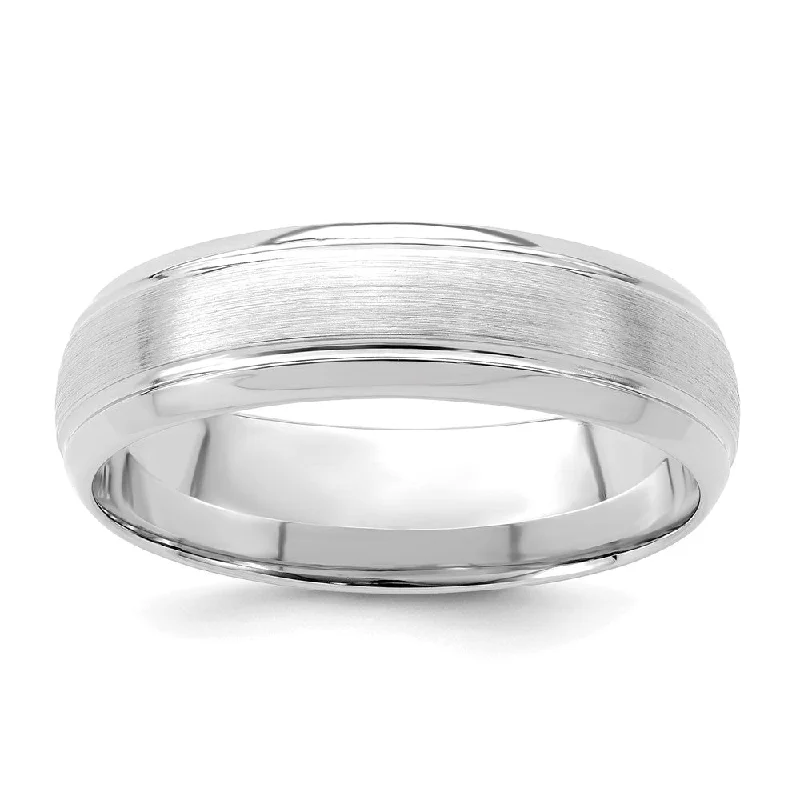 6mm 14K White Gold Domed Brushed Grooved Edge Comfort Fit Band