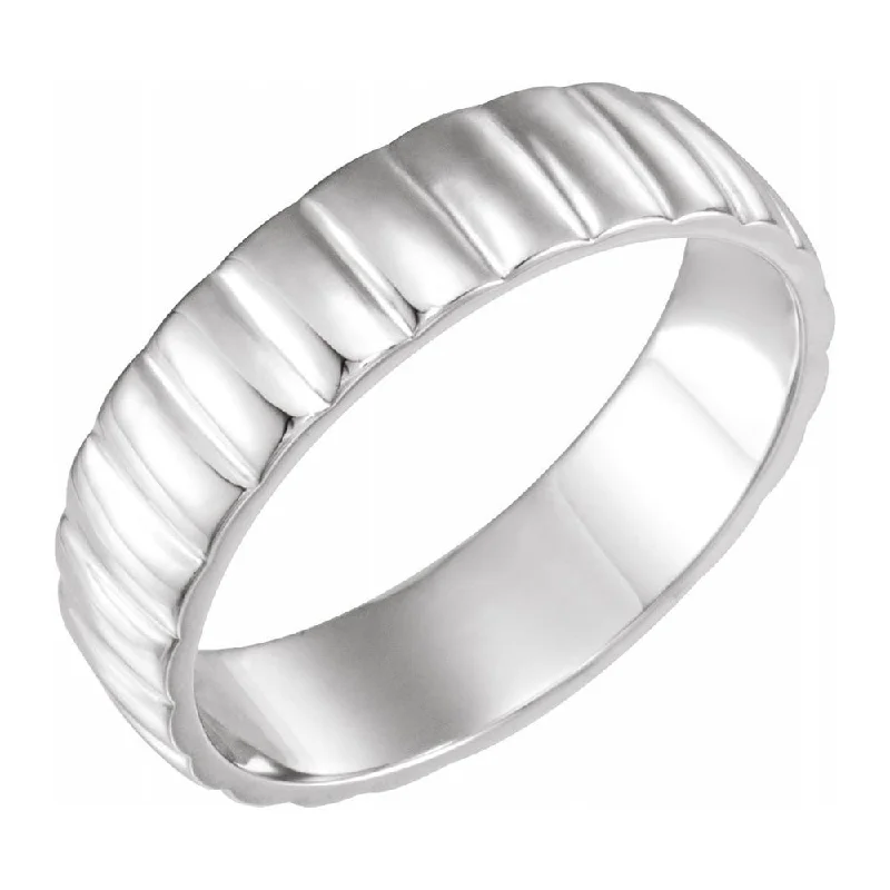 6mm 14K White Gold Polished Grooved Standard Fit Band