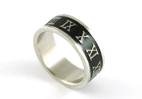 Men Stylish Roman Number Stainless Steel Ring MR010