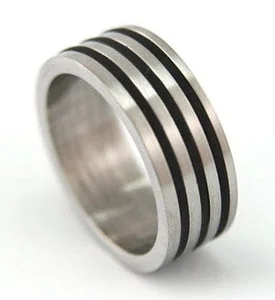 Biker Rubber Two Tone Stainless Steel Mens Ring MR015