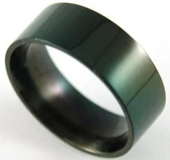 Biker Plain Black Solid Stainless Steel Mens Ring MR017