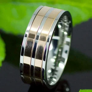 Biker Silver & Gold Tone Stainless Steel Spin Mens Ring MR112