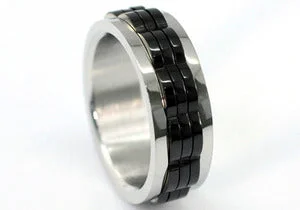 Hip Hop Black Links Stainless Steel Spin Mens Ring MR145