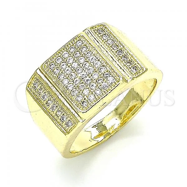 Oro Laminado Mens Ring, Gold Filled Style with White Micro Pave, Polished, Golden Finish, 01.283.0021.12 (Size 12)