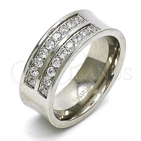 Stainless Steel Mens Ring, with White Cubic Zirconia, Polished, Steel Finish, 01.328.0001.12 (Size 12)