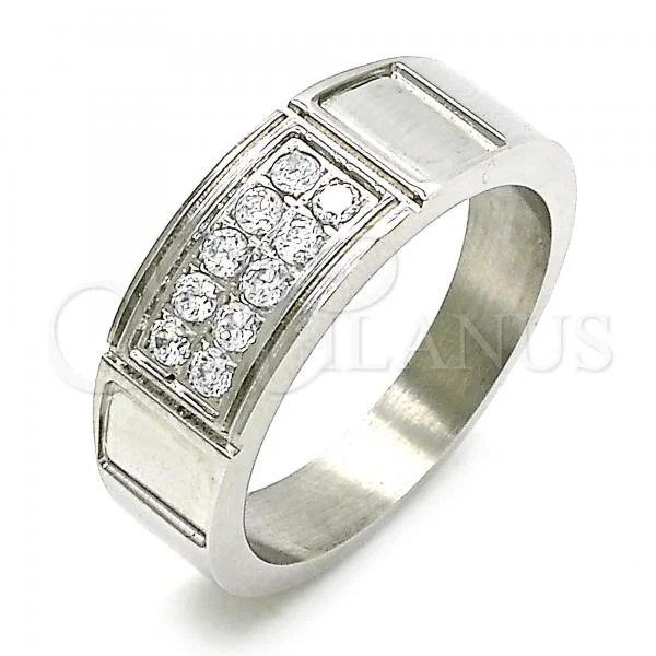 Stainless Steel Mens Ring, with White Cubic Zirconia, Polished, Steel Finish, 01.328.0004.09 (Size 9)