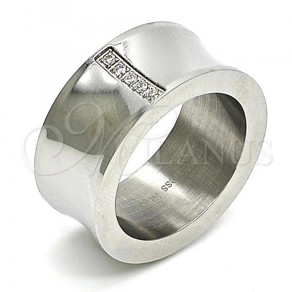 Stainless Steel Mens Ring, with White Cubic Zirconia, Polished, Steel Finish, 01.328.0005.09 (Size 9)